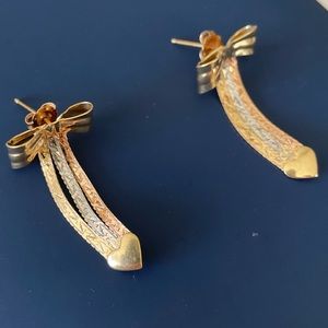 Vintage Mexican Gold Bow & Heart 3-Tone Earrings